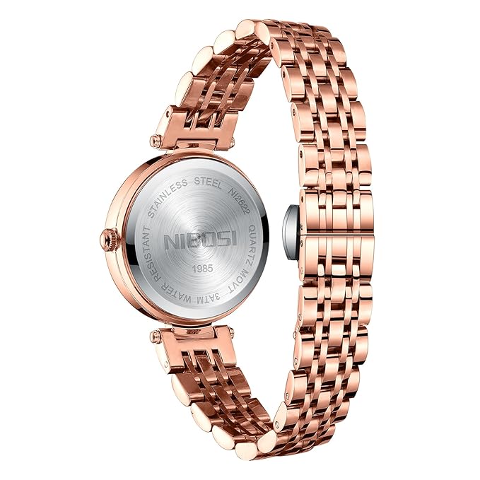 NIBOSI Women Stainless Steel Watches Analog Rose Gold Band and Square Dial Women's Watch for Girls&Miss&Ladies Diamond Studded with Stylish Watches Waterproof - Image 2