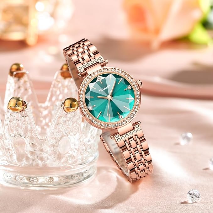 NIBOSI Women Stainless Steel Watches Analog Rose Gold Band and Square Dial Women's Watch for Girls&Miss&Ladies Diamond Studded with Stylish Watches Waterproof - Image 3
