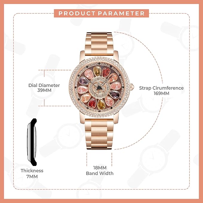 ORSGA Alloy Steel Flora Watch for Women Multicolor Diamond Rotating Dial Women Watches for Girls Ladies Watch Analog Latest Stylish & Unique Womens Watch - Image 4