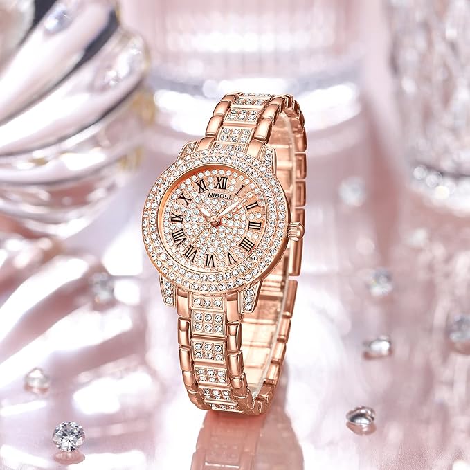 NIBOSI Women Wrist Watches Analog Rose Gold Dial Women's Watch for Girls&Miss&Ladies Diamond Studded with Stylish Girlfriend Watches - Image 5